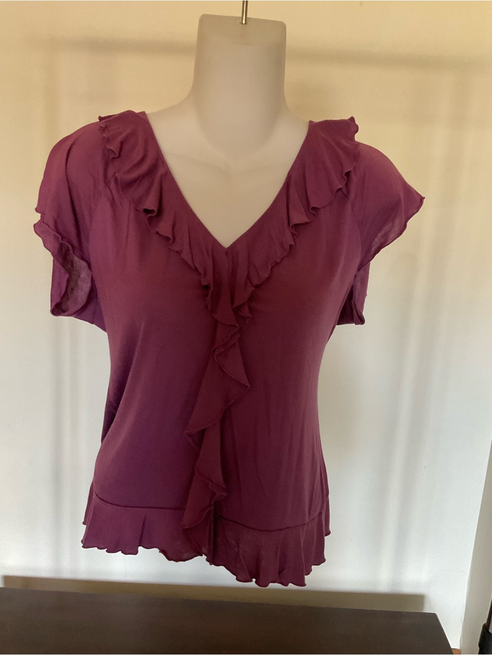 Banana Republic Plum Ruffle V-Neck Blouse